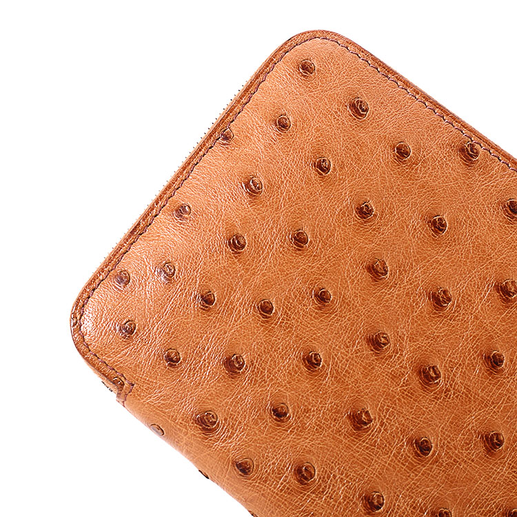 HERMES(愛(ài)馬仕) 棕色鴕鳥(niǎo)皮長(zhǎng)款拉鏈錢(qián)夾